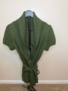 Banana‎ Republic Olive Green Short Sleeve Shawl Collar Belted Cardigan Size M